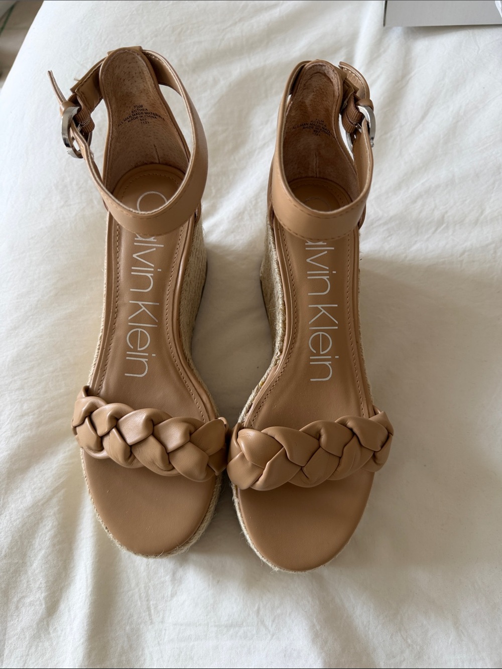 Calvin Klein Thea Platform Wedge Heel Espadrille Sandal Ankle Strap Beige
